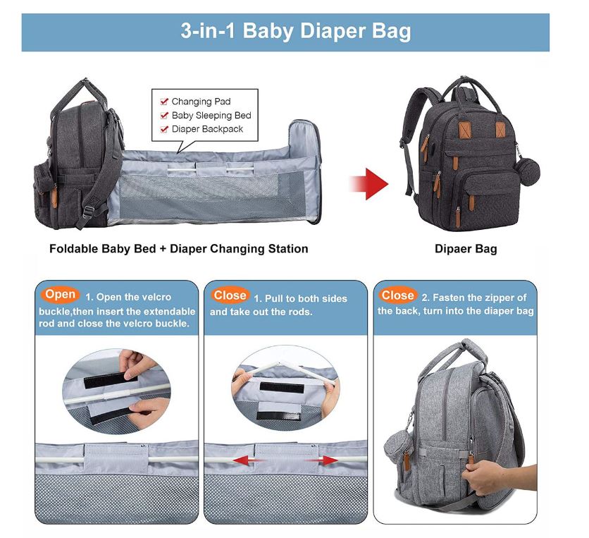 Multi Function Baby Bag Backpack - Dark Grey