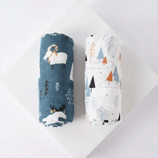 2-Pack Silky-Soft Bamboo Muslin Swaddles - Nordic Mountains (Large)