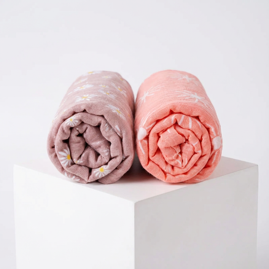 2-Pack Silky-Soft Bamboo Muslin Swaddles - Daisy & Sun (Large)