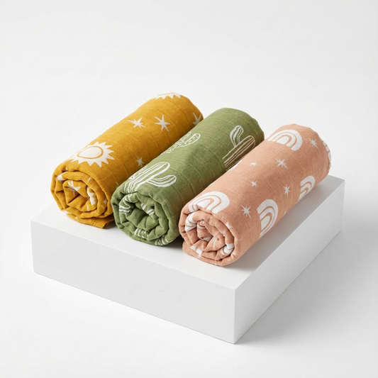 3-Pack Silky-Soft Bamboo Muslin Swaddles - Boho Desert (Large)