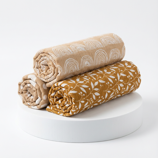 3-Pack Silky-Soft Bamboo Muslin Swaddles - Earth & Leaf (Large)