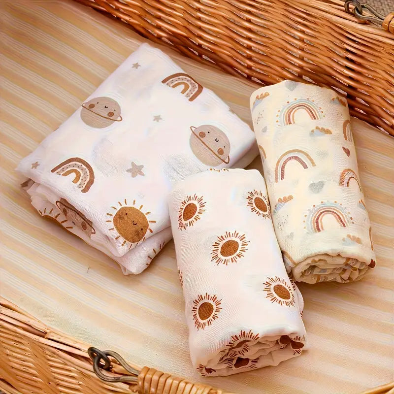 3-Pack Silky-Soft Bamboo Muslin Swaddles - Happy Skies (Large)