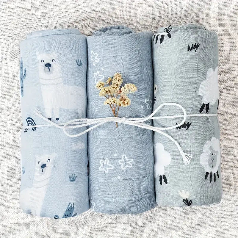 3-Pack Silky-Soft Bamboo Muslin Swaddles - Alpaca & Friends (Large)