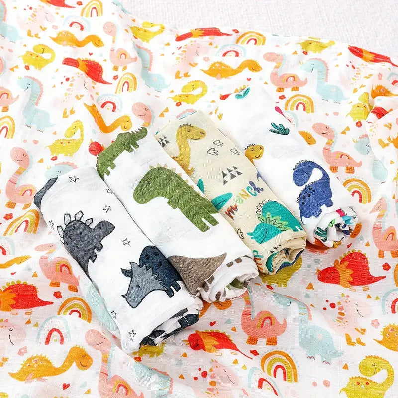 5-Pack Silky-Soft Bamboo Muslin Swaddles - Dinosaurs